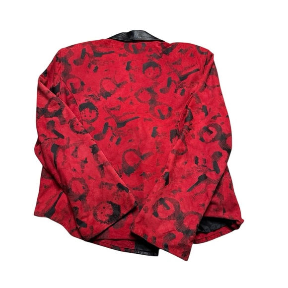 🧥 Leather Renditions Red Black Blazer Jacket Women’s Large Retro VTG 🔥✨‎ - Picture 4 of 5